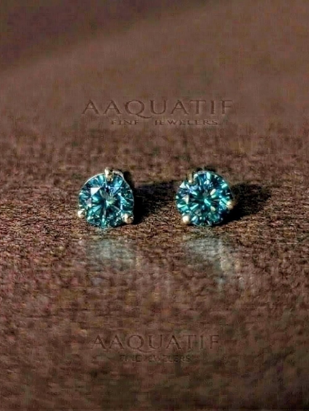 Viridian Azure Moissanite 10K Yellow Gold Stud Earrings 0.80ctw 5mm - Picture 6 of 7